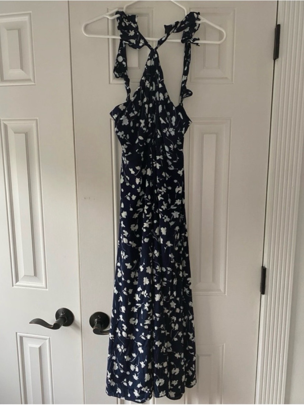Whistles Celia Print Frill Navy and White Dress